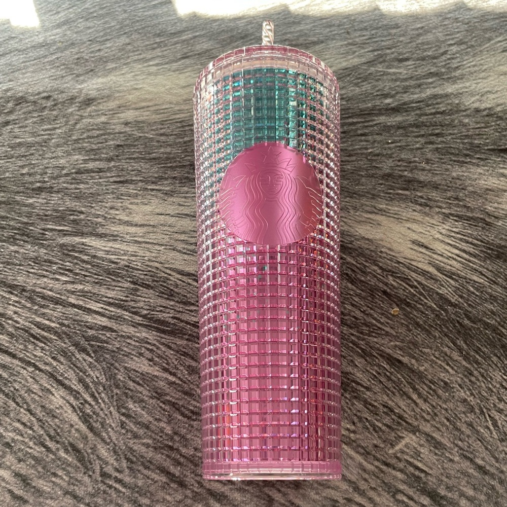 NWT - Starbucks 24oz Pink/Blue Ombre Cross-Checkered Textured Tumbler w/straw